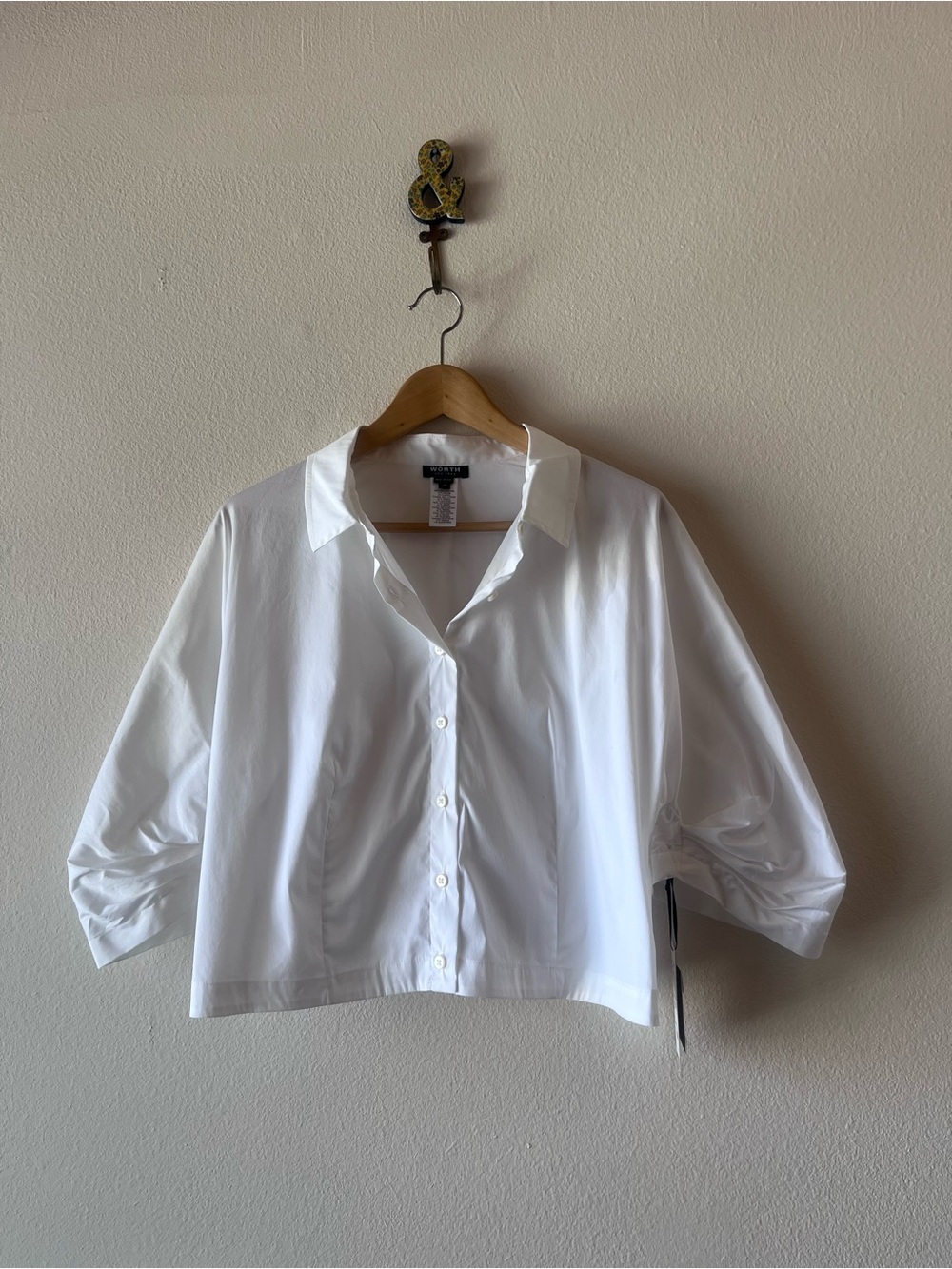 Worth White Cropped Button-Front Blouse